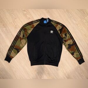 adidas Black Track Jacket with Camouflage Sleeves